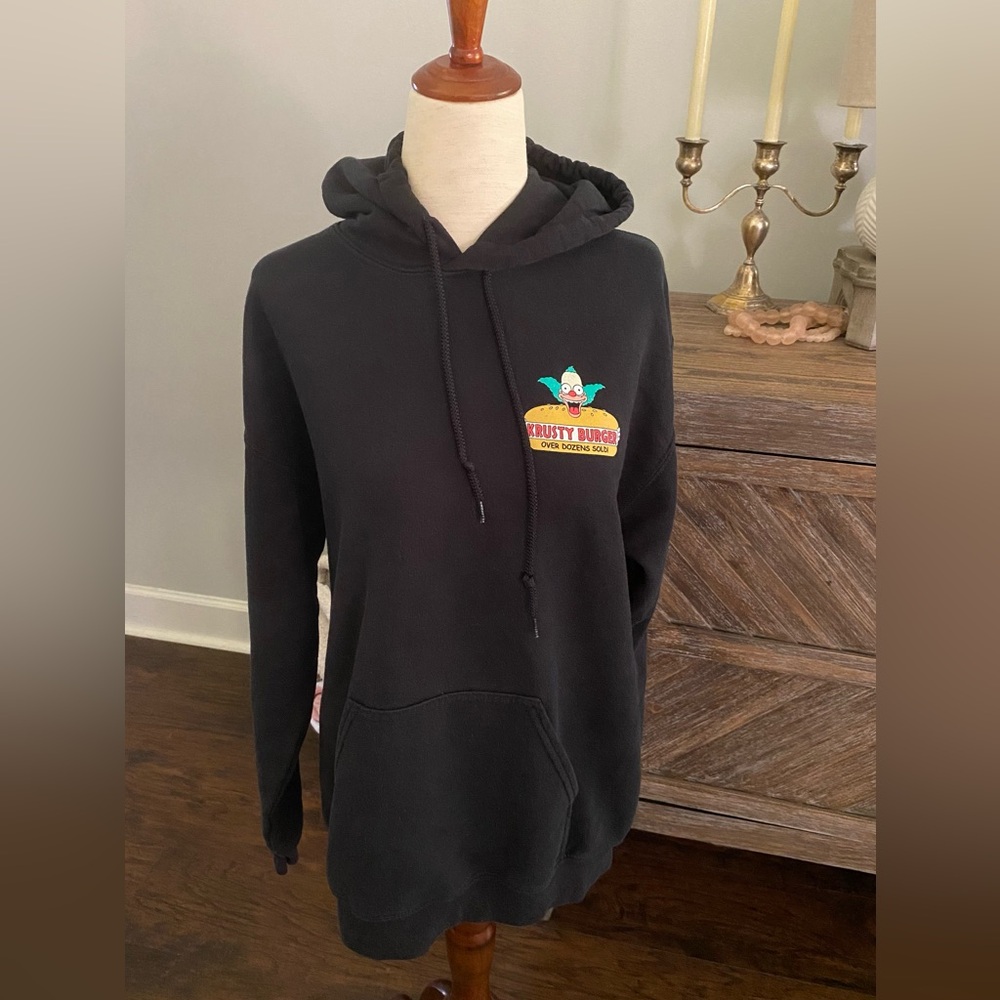 Simpsons Krusty Burger Cartoon Medium Black‎ Y2K Pullover Hoodie Sweatshirt - Picture 6 of 7